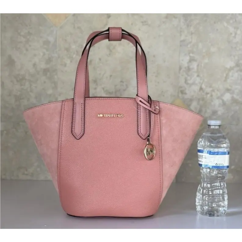 Portia Small Bucket Tote Suede Pebbled Leather Bag Sunset Rose by Michael Kors