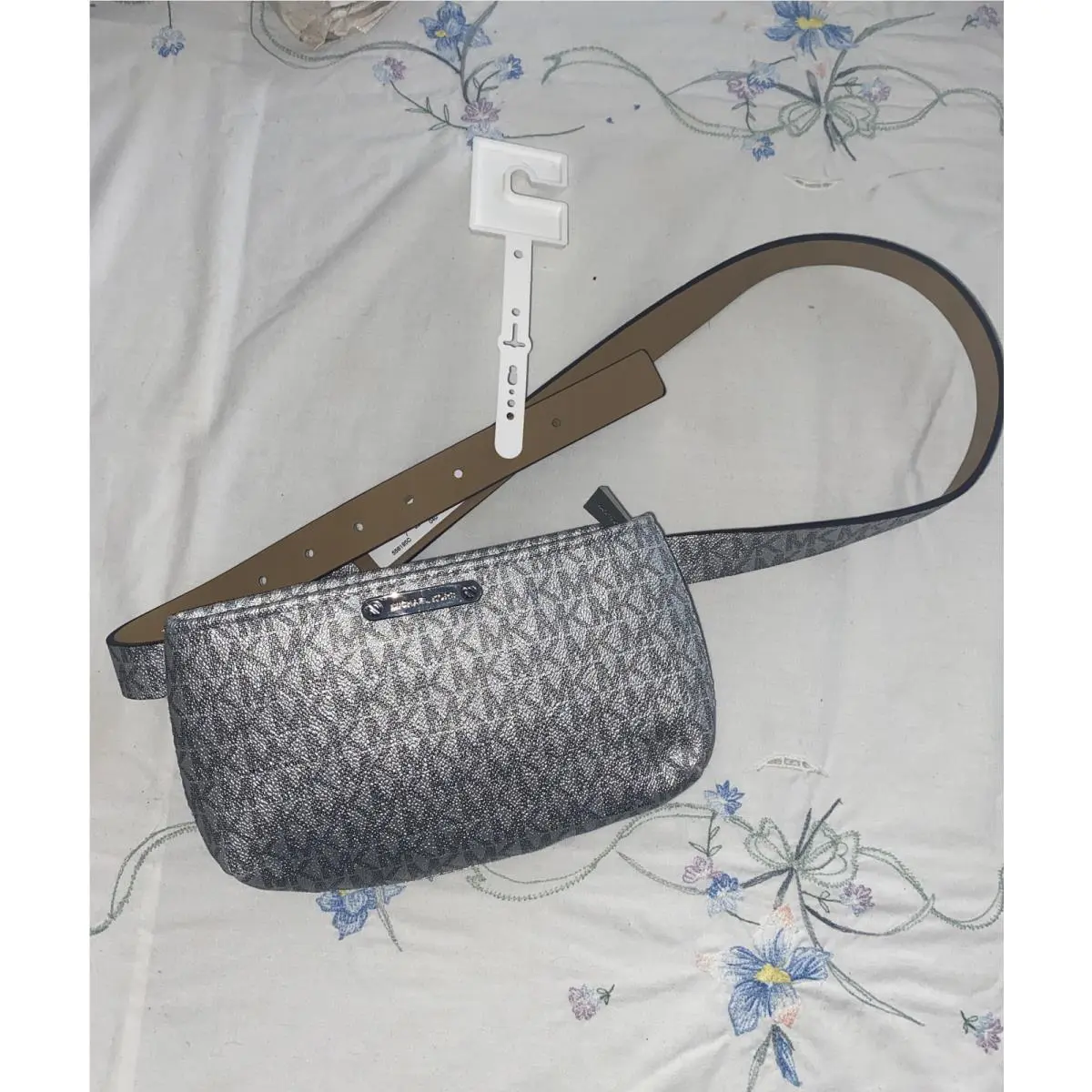 Michael Kors Women’s Belt Fanny Pack MK Signature Logo Silver/gray- L/xl Unique