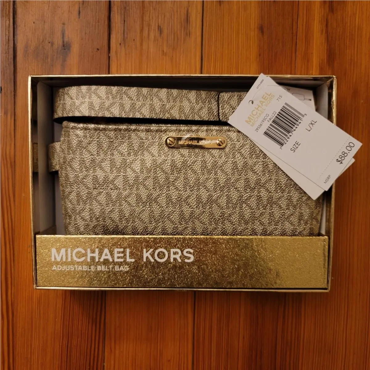Leather Adjust Belt Bag/fanny Pack MK Logo L/xl Gold Color by Michael Kors