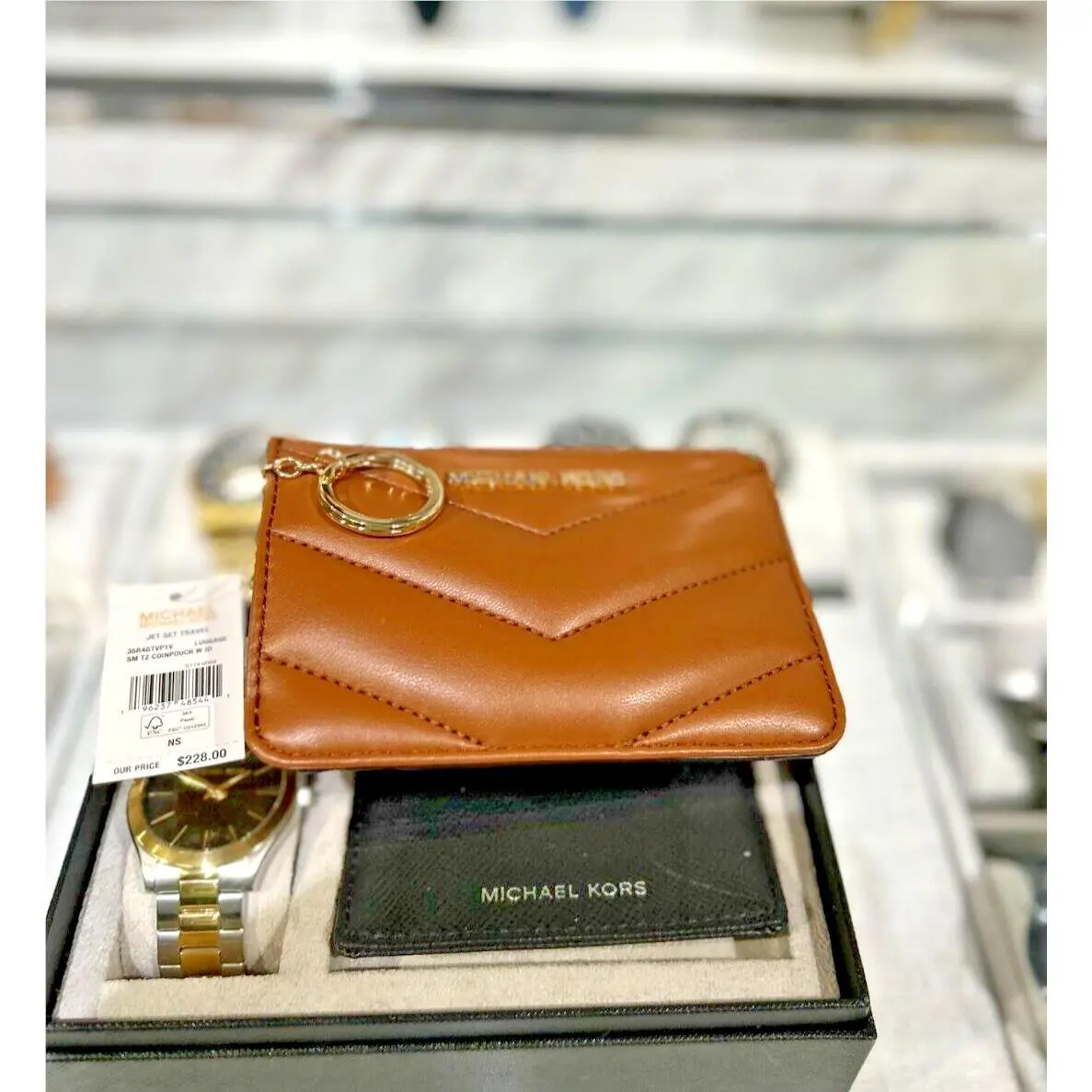 Michael Kors Jet Set Small Top Zip Coinpouch Card Holder w/ Key Ring Luggage