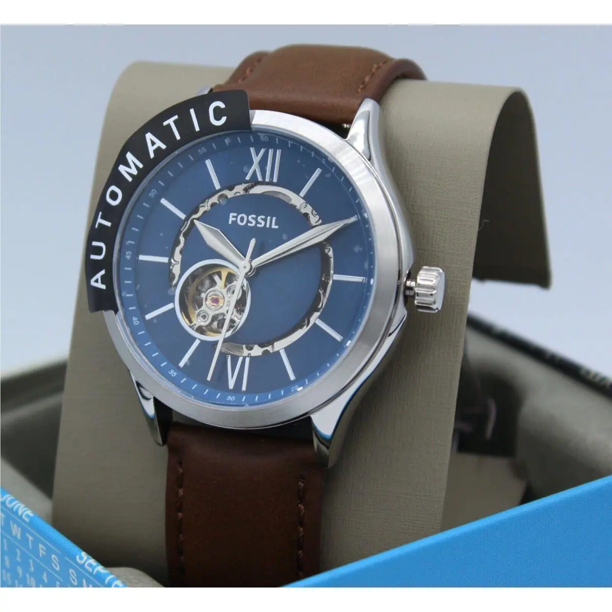 Fenmore Automatic Silver Brown Blue BQ2699 Men`s Watch by Fossil