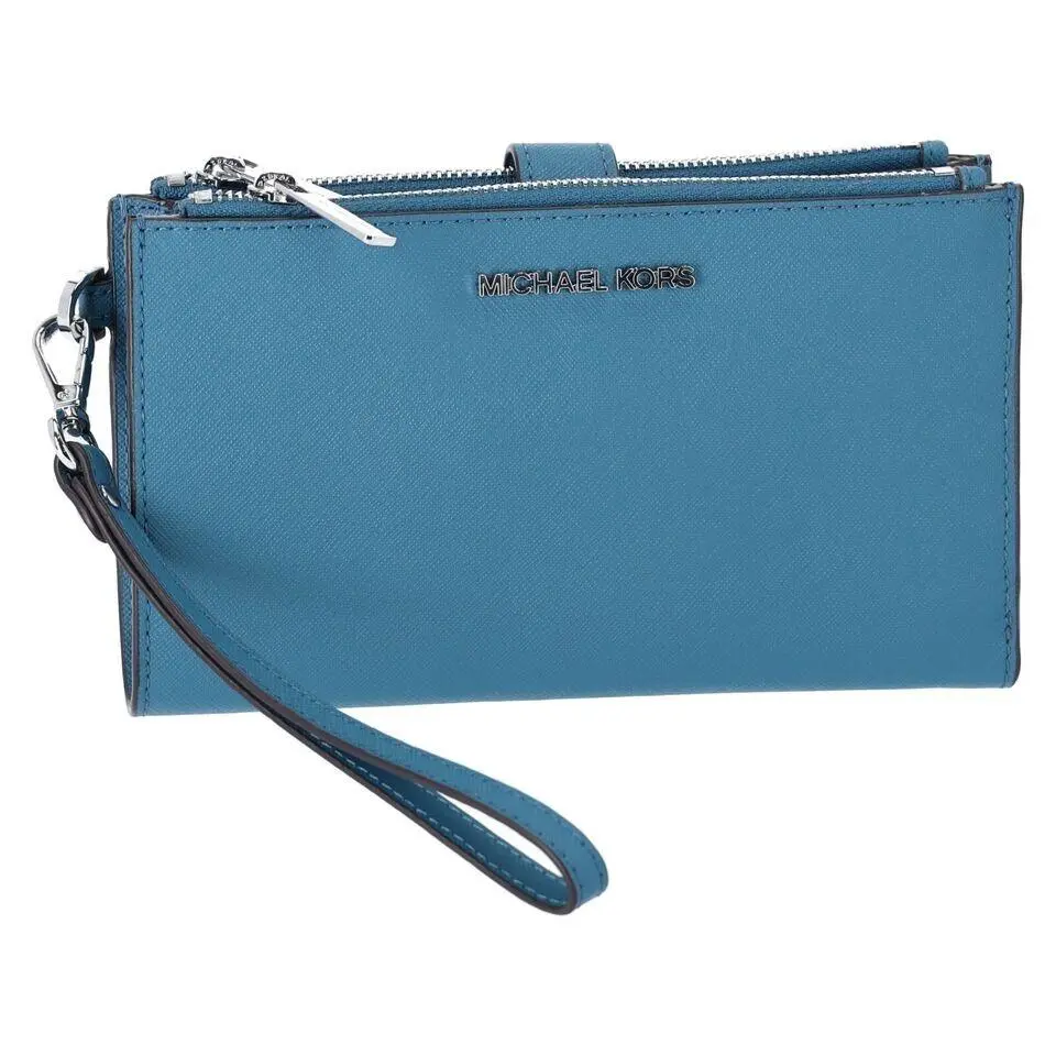 Large Double-zip Wristlet Teal Blue Leather 35F8STVW0L Dust Bag by Michael Kors