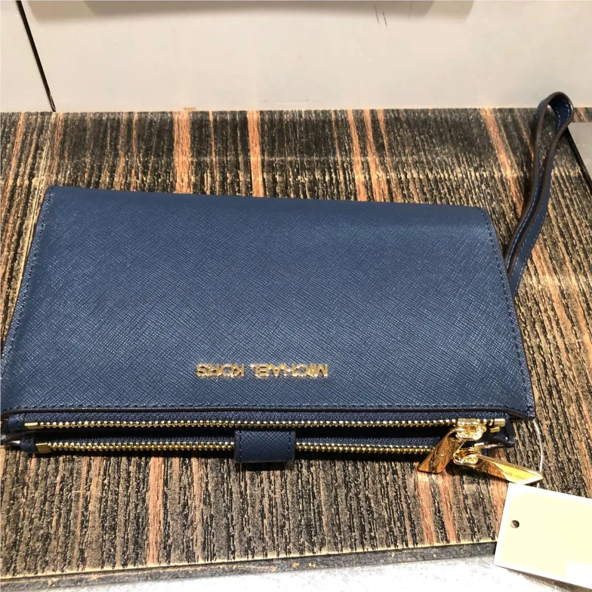 Michael Kors Jet Set Double-zip Wristlet Teal Blue Leather 35F8STVW0L