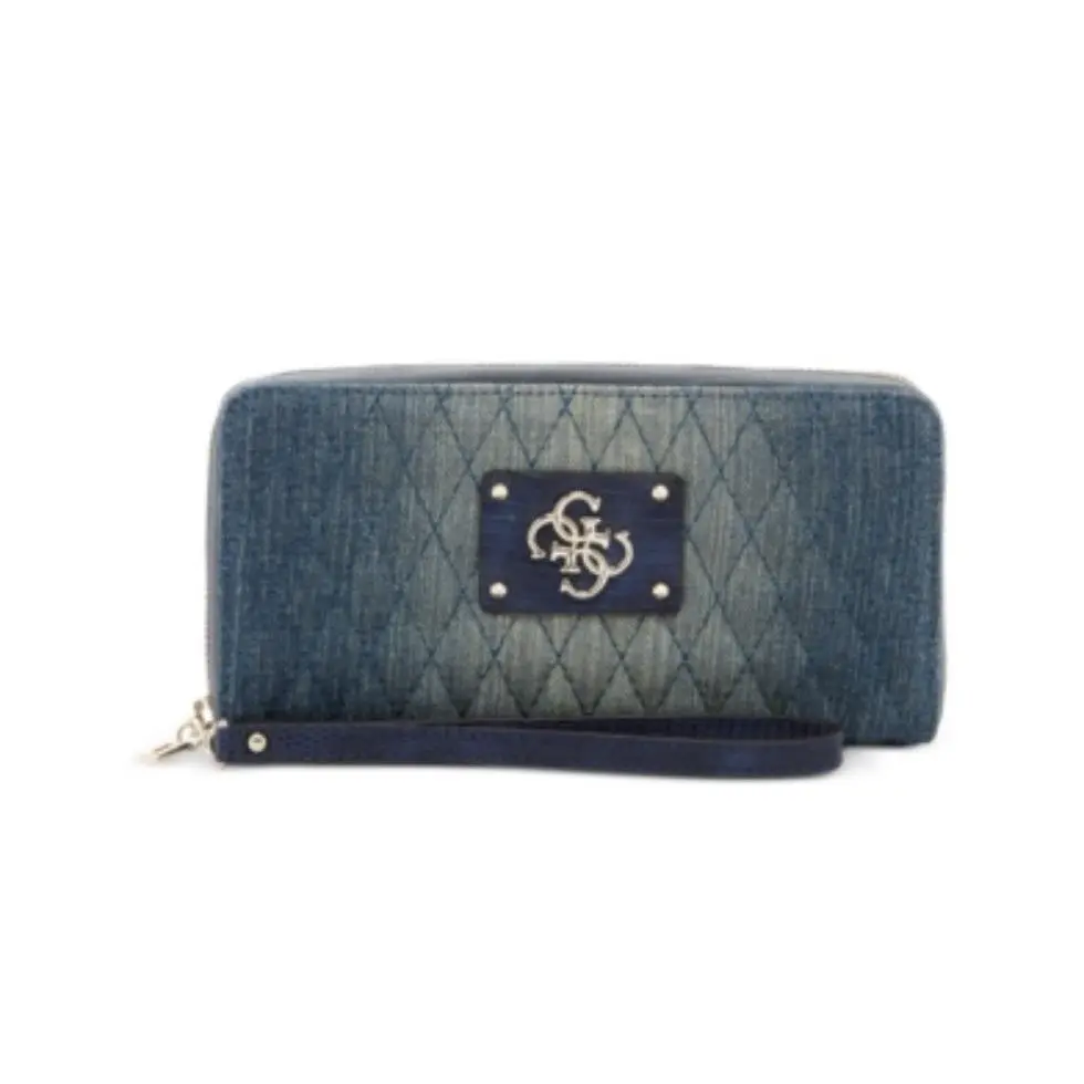 Michael Kors Guess Aliza Large Zoo Around Wallet Quilted Denim Blue