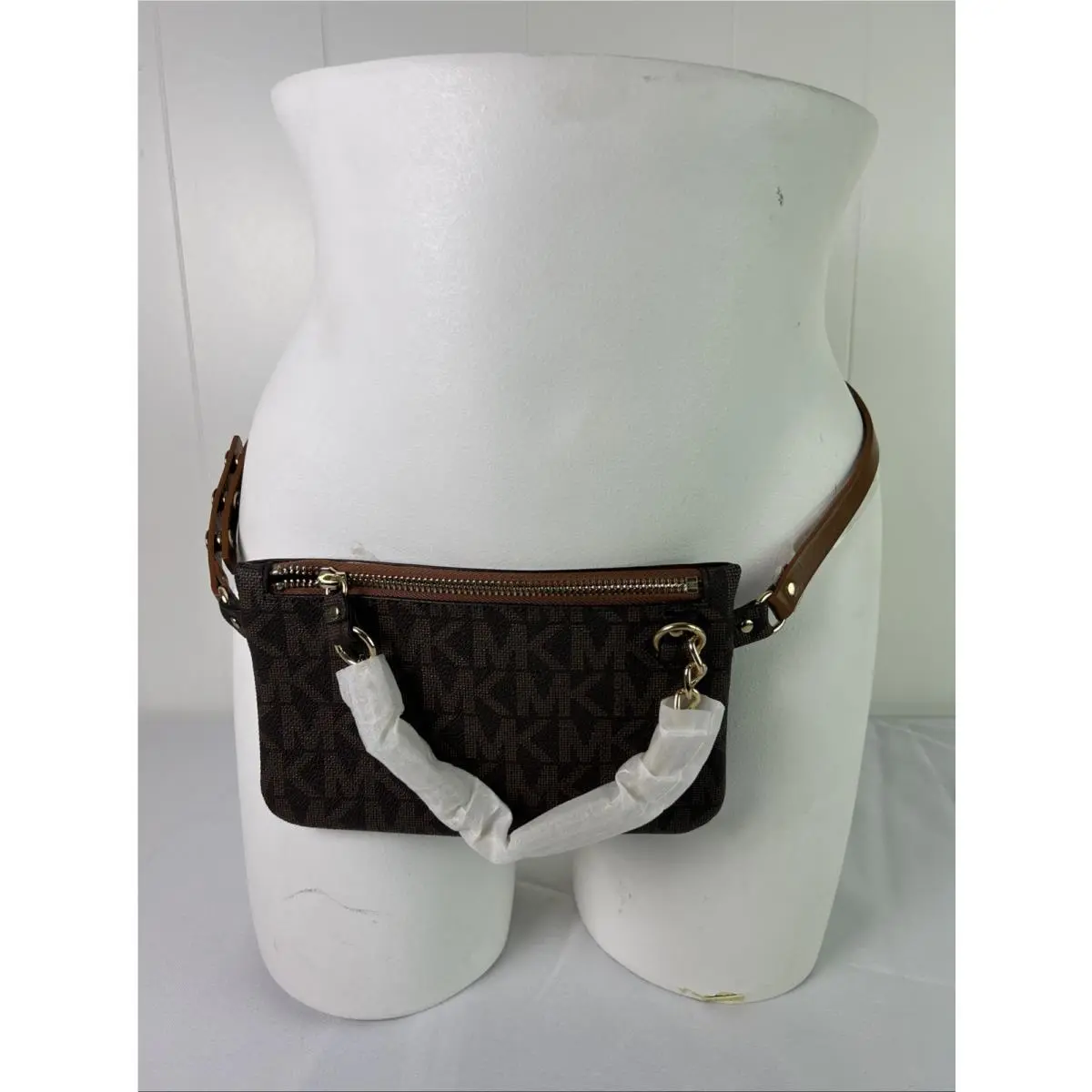 Michael Kors Brown Gold Chain Belt Bag Fanny Pack MK Logo Size M