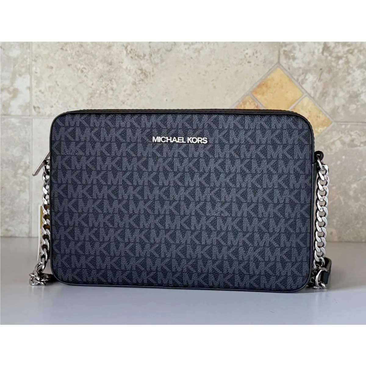 Michael Kors Jet Set Item East West Shoulder Crossbody Bag MK Black/silver