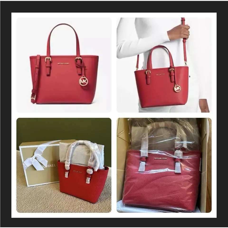 Michael Kors Jet Set Travel XS Saffiano Leather Top-zip Bag Red Gift Box - Handle/Strap: BRIGHT RED, Hardware: Gold, Gold-tone hardware, Exterior: Bright Red