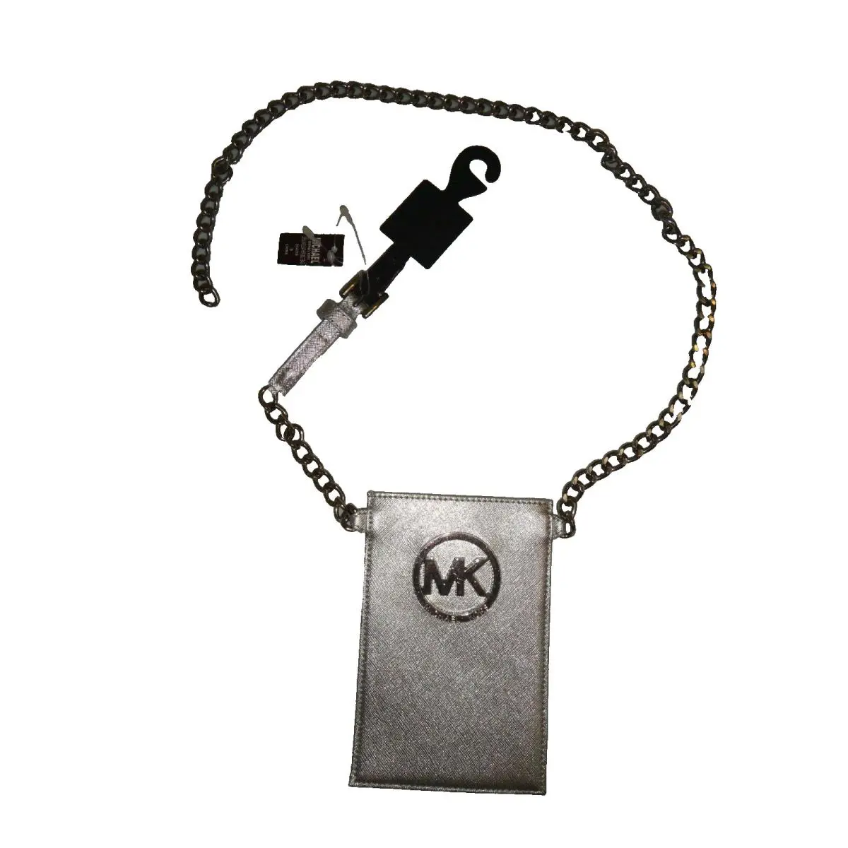 Michael Kors Women`s MK Logo Belt Bag Silver Chain Saffiano Leather Sz S