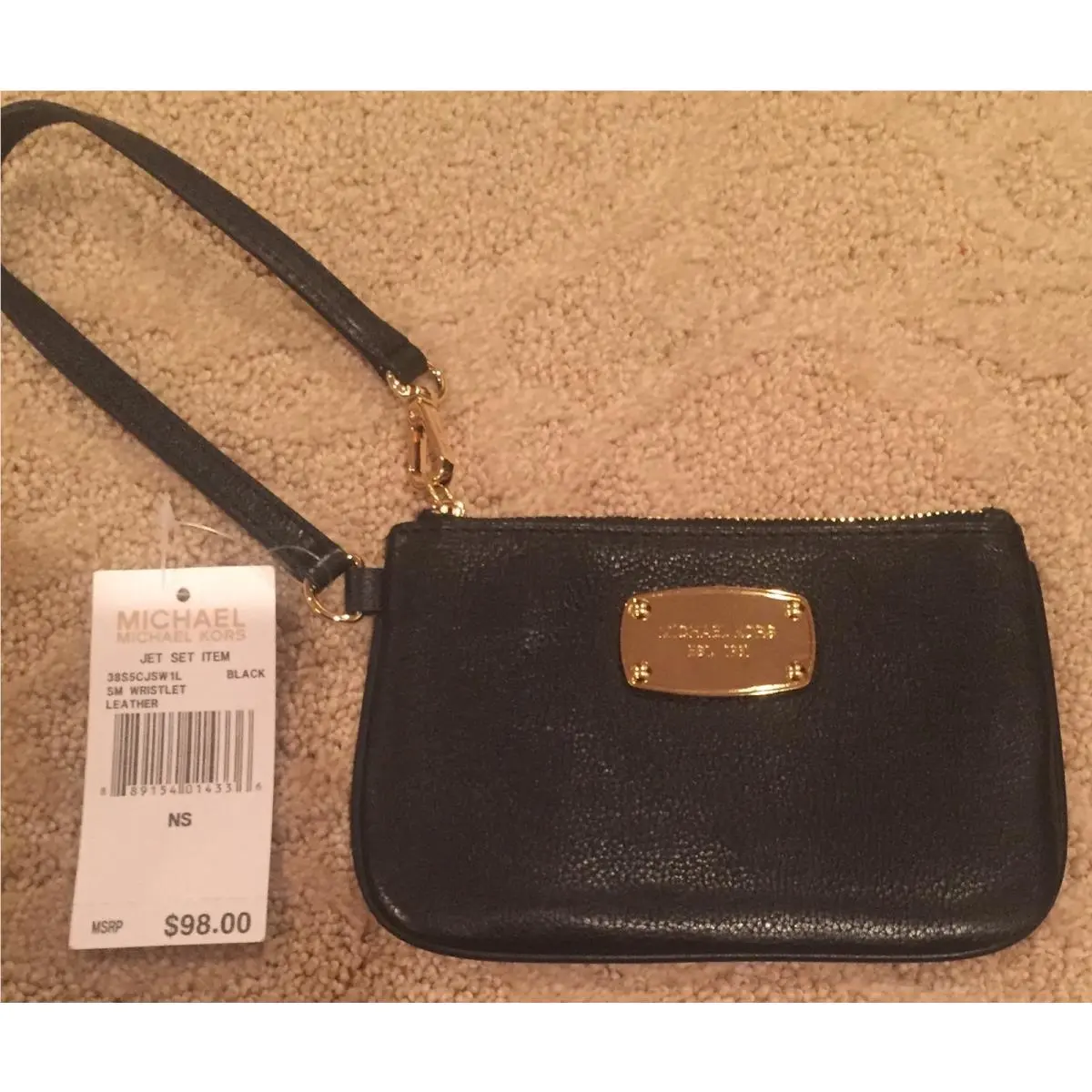 Women`s Michael Kors Jet Set Leather Wristlet Black
