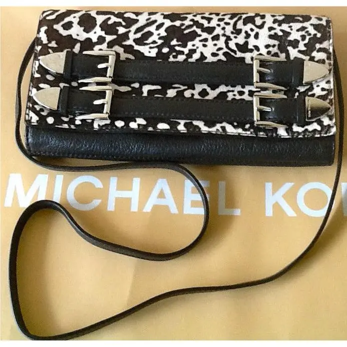 Michael Kors Robin Black/white Calf Hair SO Soft Leather Crossbody w/ Dustbag