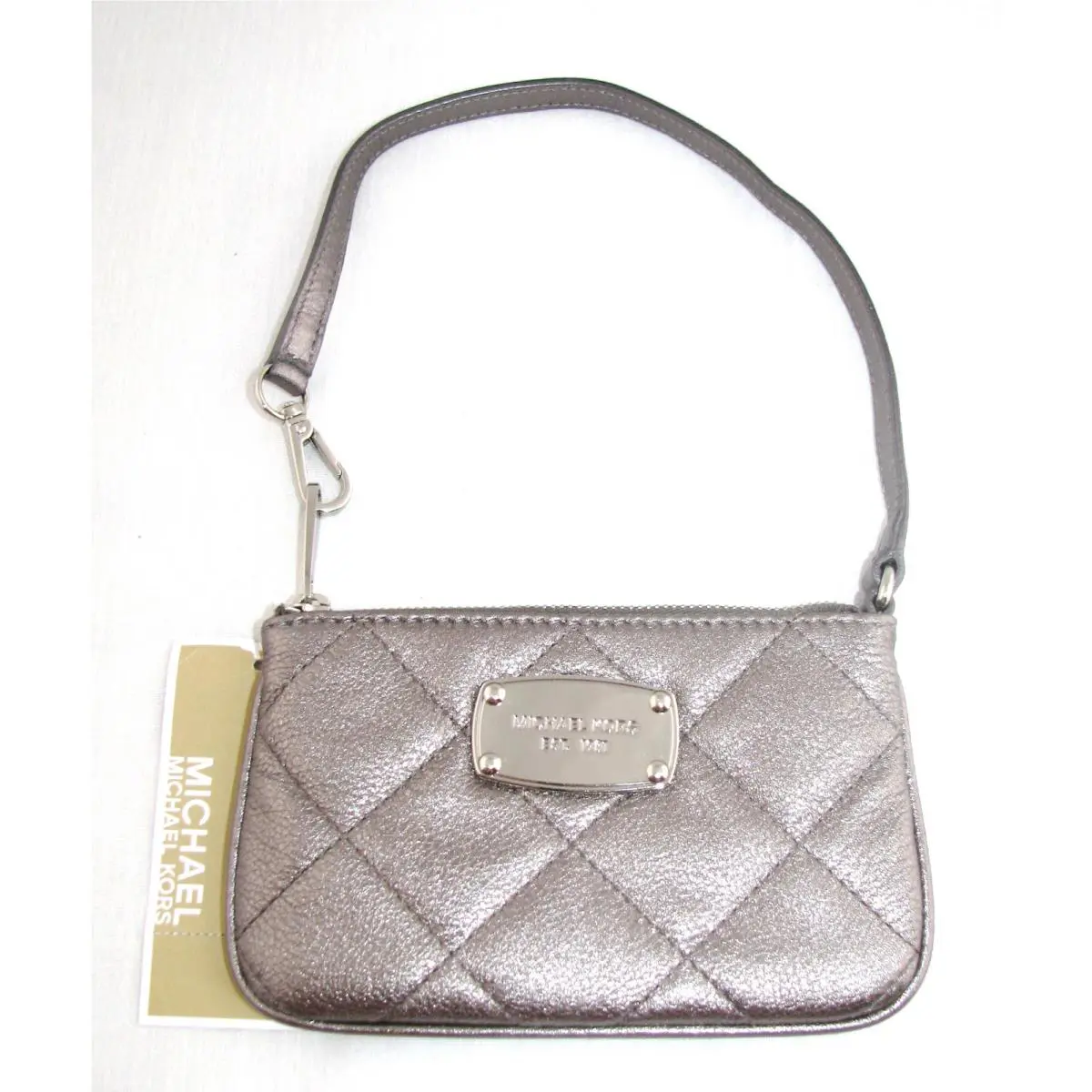 Michael Kors Hamilton Quilt Gunmetal Gray Leather Wristlet Clutch Wallet