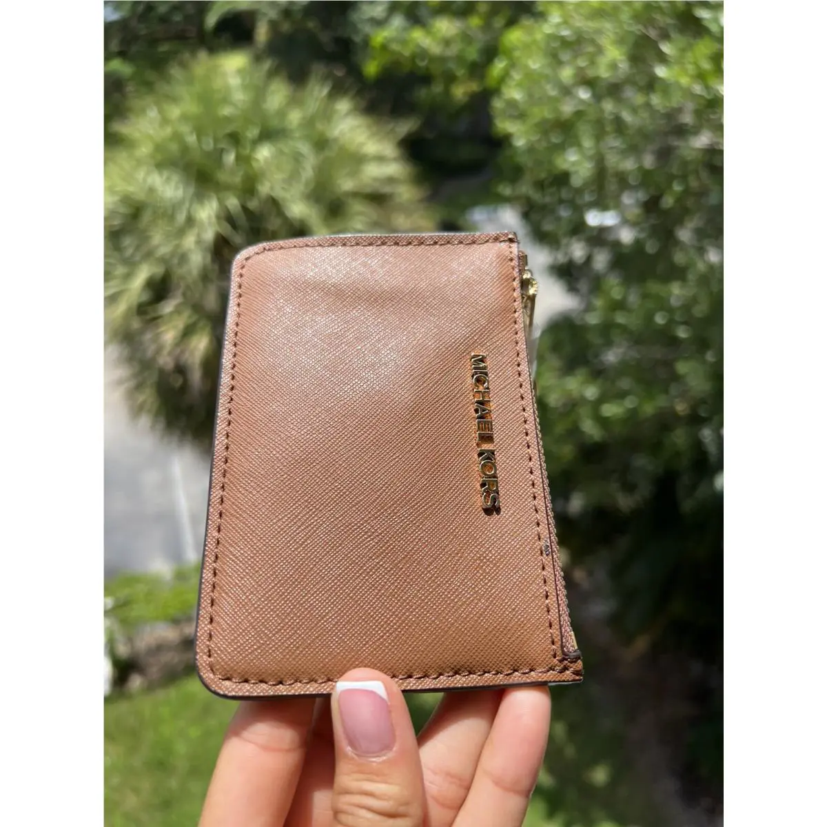Michael Kors Jet Set Travel Small Leather Top Zip Coin Pouch Luggage/gold Tone