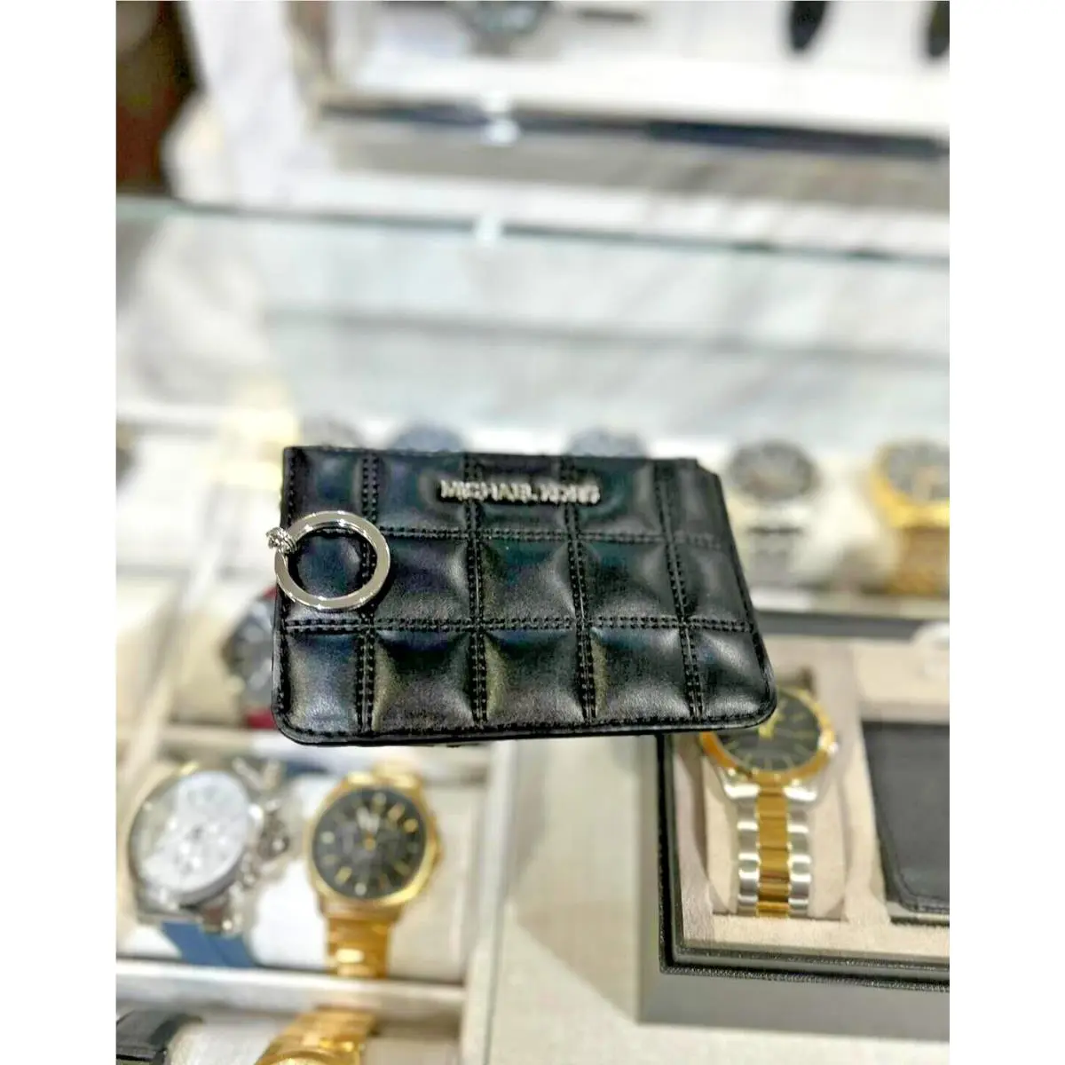 Michael Kors Jet Set Travel Small Coin Pouch Card Holder with Keychain Black