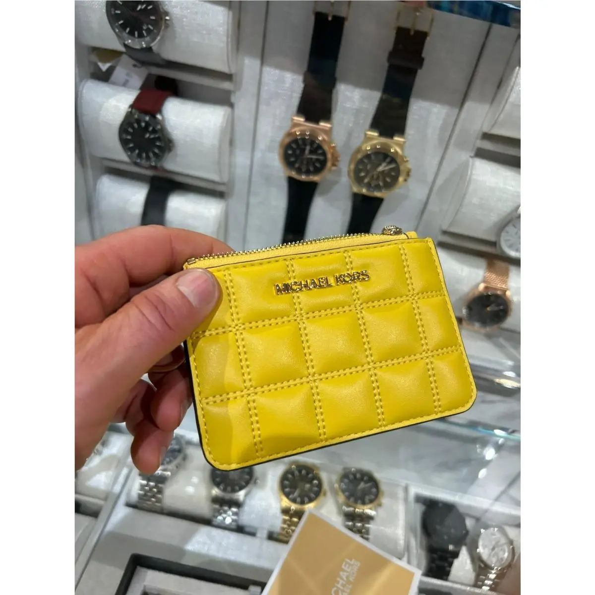 Michael Kors Jet Set Travel Coin Pouch Card Holder with Keychain Daisy Yellow