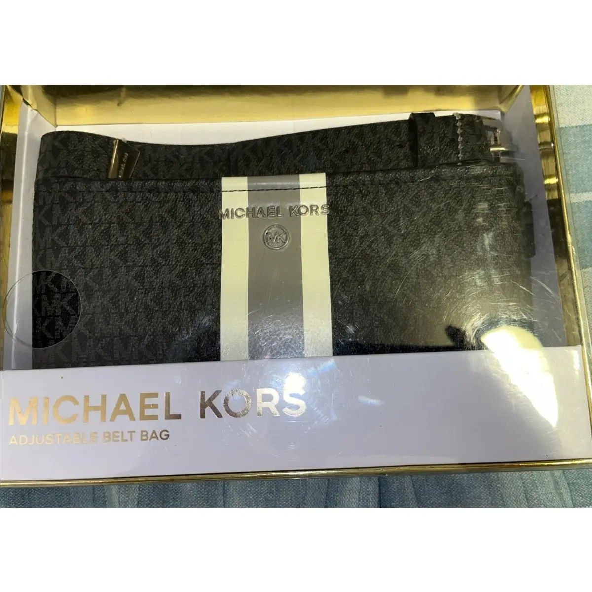 Michael Kors Adjustable Belt Bag Fanny Pack S /M Black with Stripe Purse -V