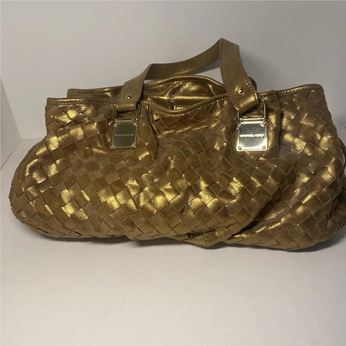Michael Kors Leather Woven Handbag Double Strap Magnetic Snap
