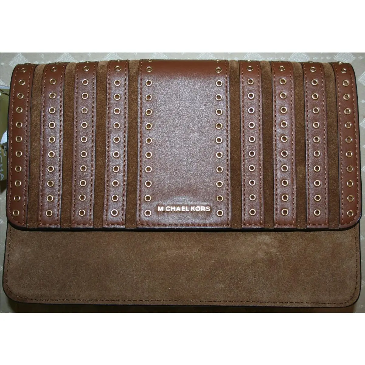 Michael Kors Brooklyn Grommet Lrge Crossbody Leather/suede DR Caramel 32F6ABHC3S