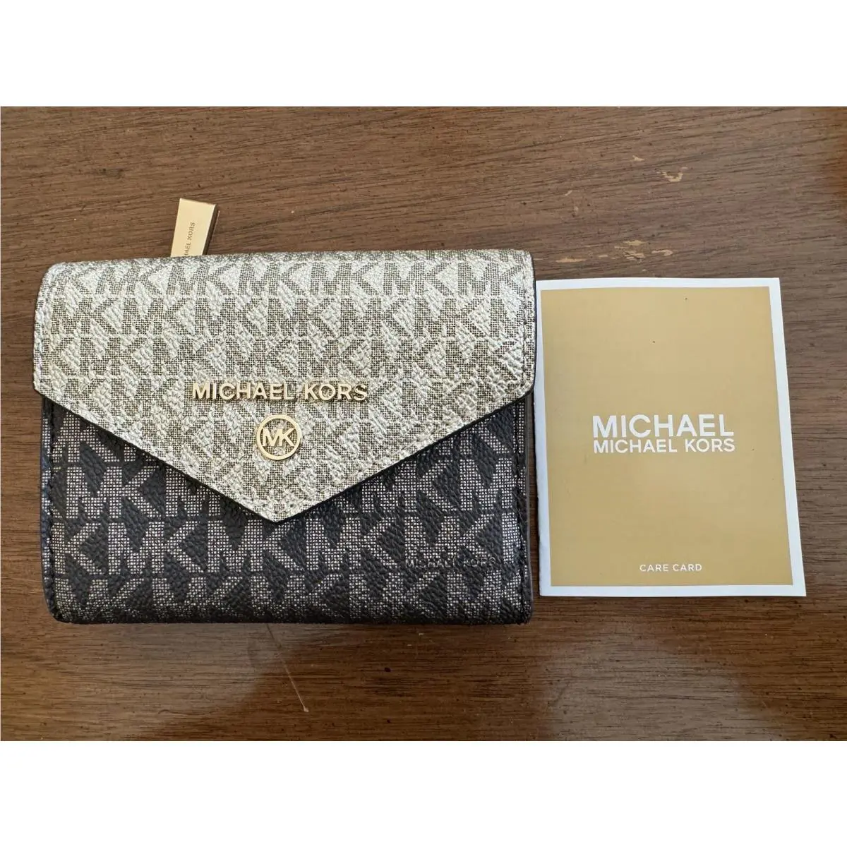 Michael Kors Jet Set Charm Brown/gold Envelope Tri-fold Wallet