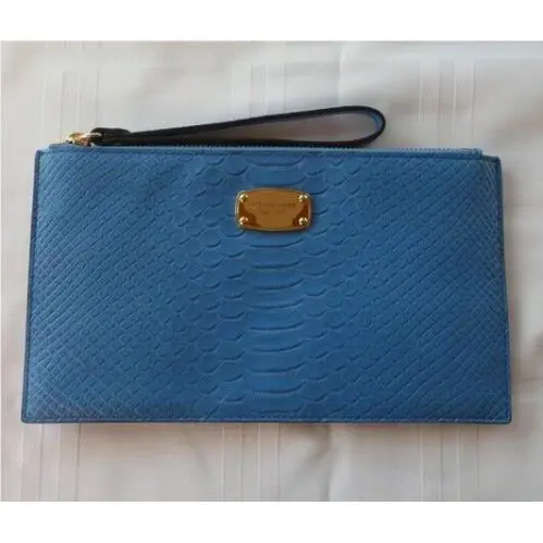 Michael Kors Large Leather Wristlet Clutch Pouch Blue