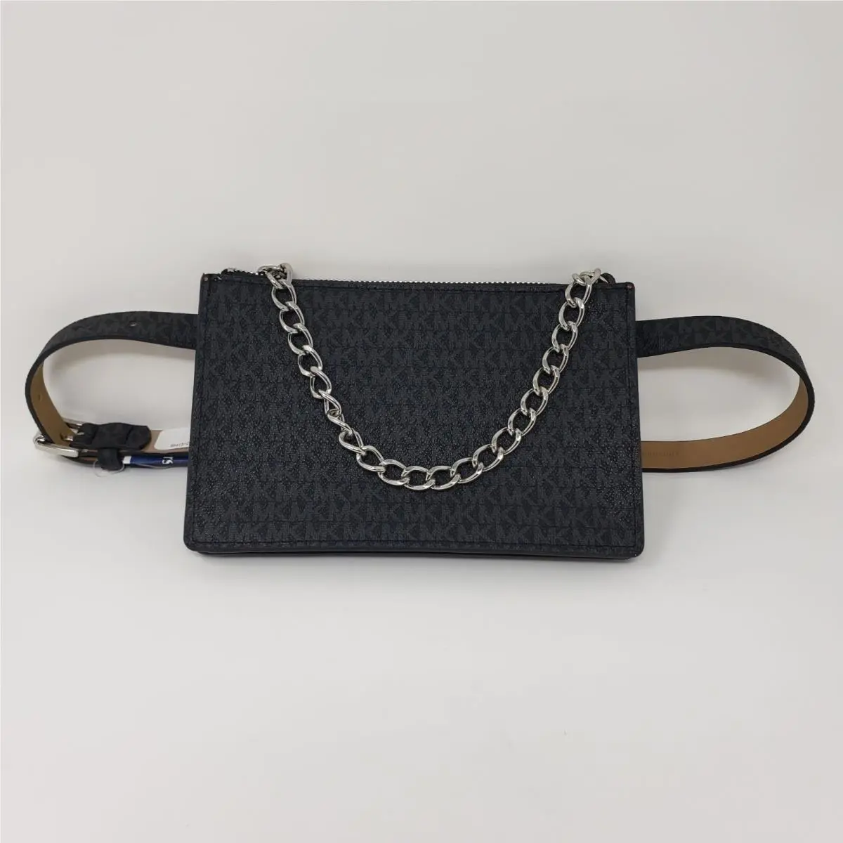 Michael Kors Logo Pull Chain Faux-leather Belt Bag /fanny Pack -black Size s