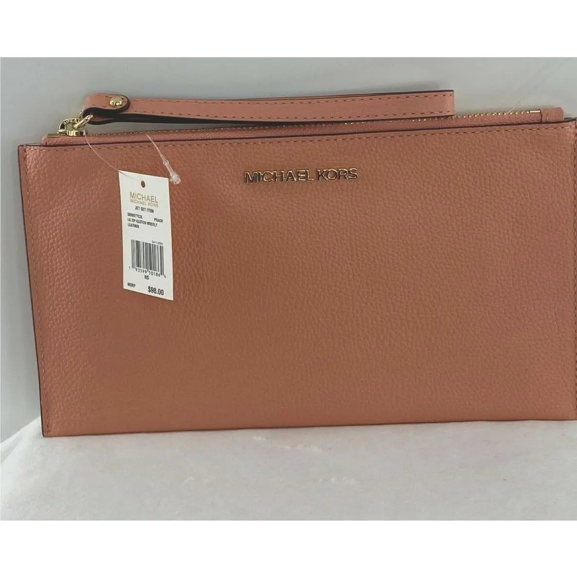 Wristlet Jet Set Bag Leather Wallet Peach Zipper Clutch by Michael Kors