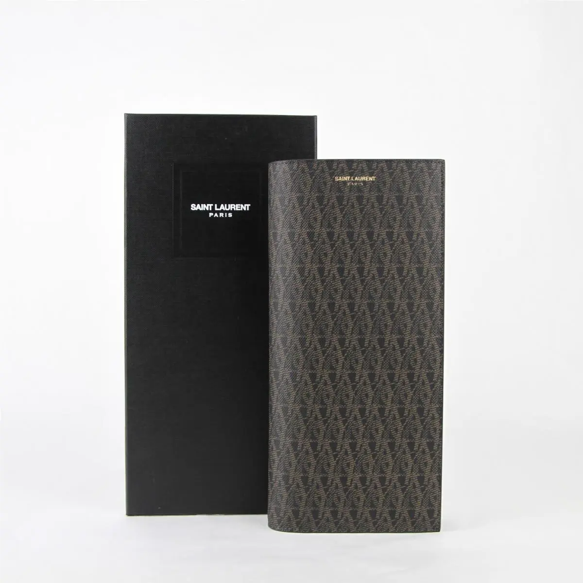 Saint-laurent Paris Brown Coated Canvas Wallet W/slip Holder 361321 1059