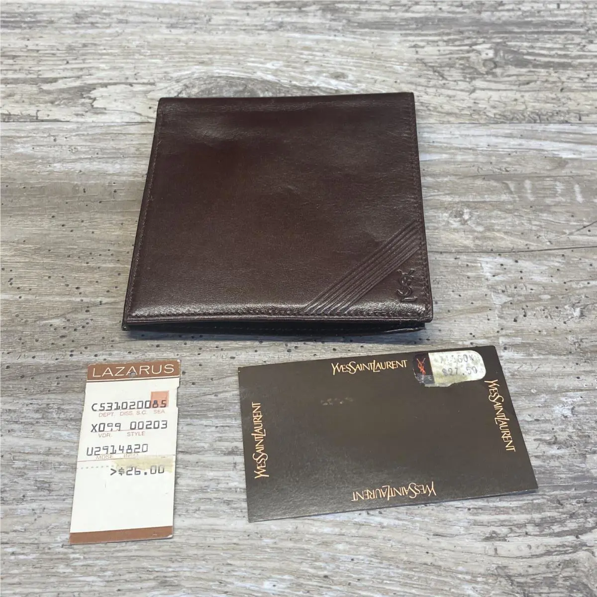 Vtg Ysl Yves Saint Laurent Billfold Vintage Leather Wallet Brown Nos