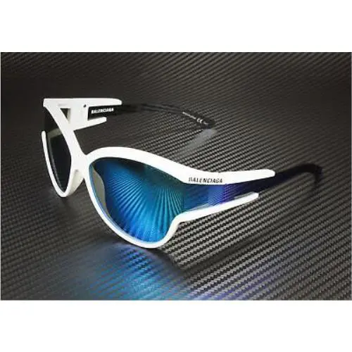 Balenciaga BB0038S 002 Round Oval White Blue 63 mm Women`s Sunglasses