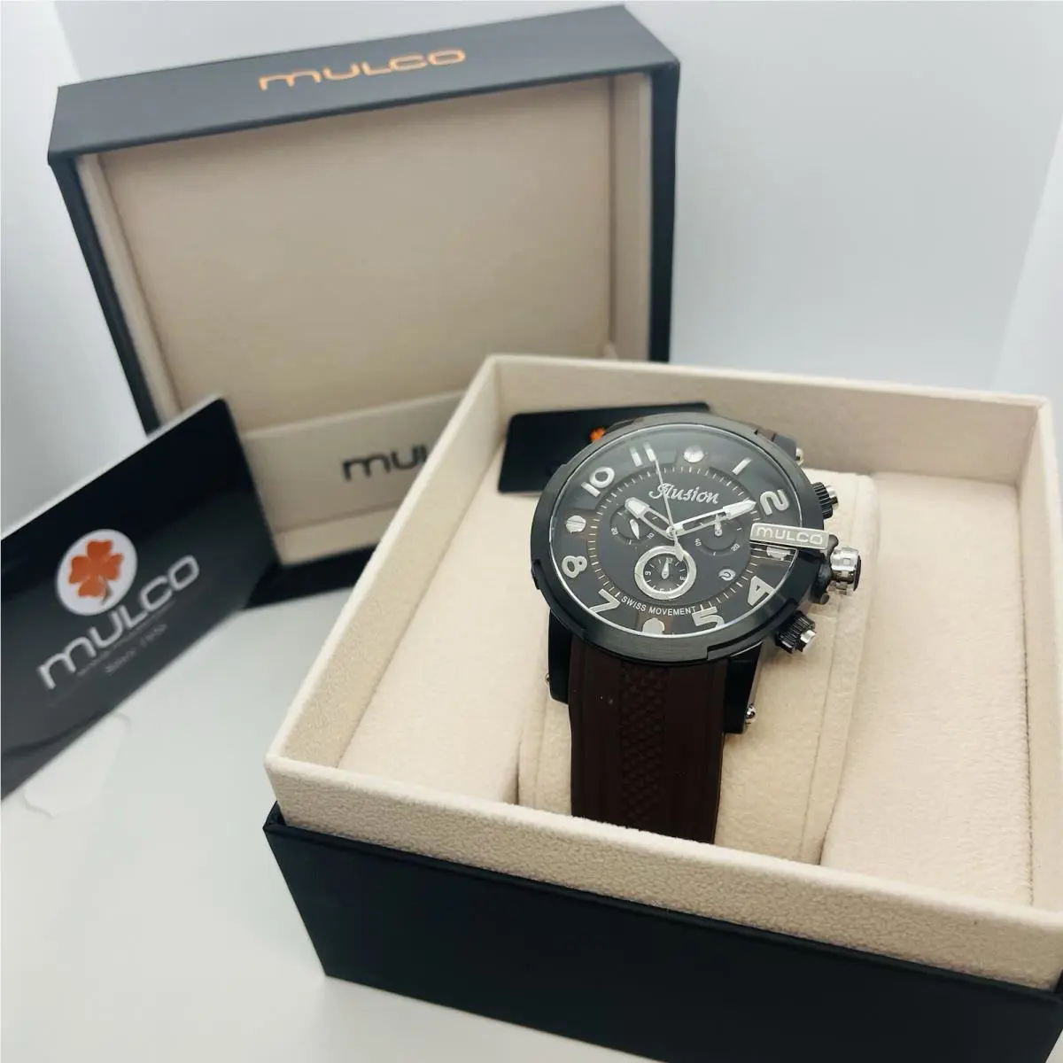 Ilusion Men`s Chronograph 45mm Brown Swiss Watch MW3-12239-035 by Mulco