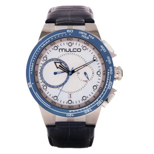 Mulco Quartz Movement Men`s Silver Blue Dial Leather Band Watch MW3-16106-141