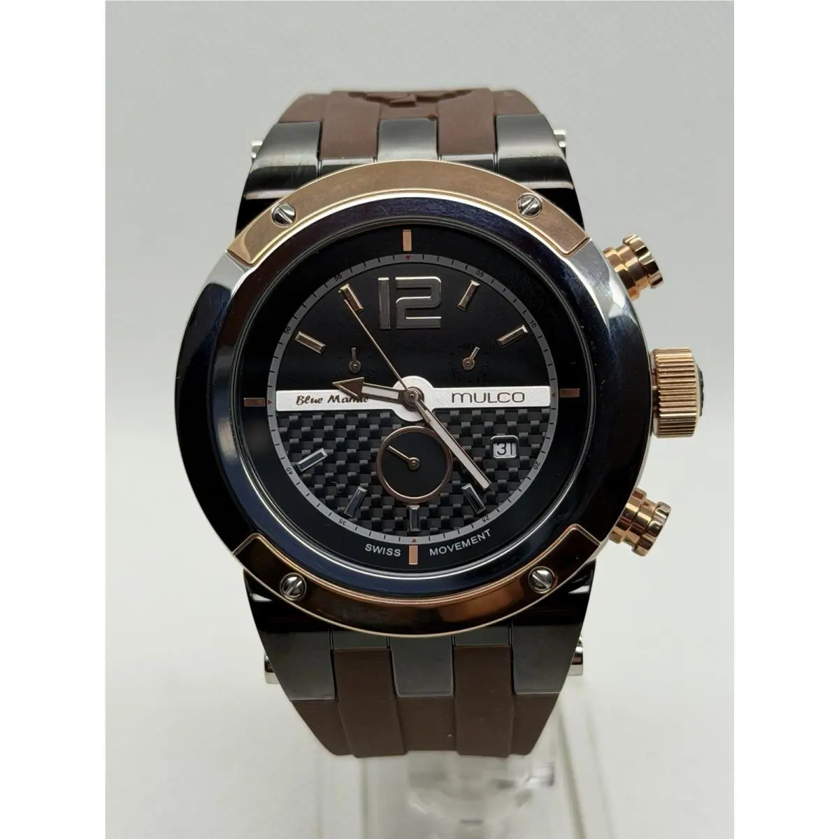 Blue Marine MW5-1621-035 Swiss Brown Silicone Chronograph Men`s Watch 45mm by Mulco
