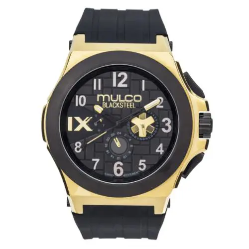 Mulco Swiss Quartz Chronograph Black Silicone Band Men`s Watch MW5-4379-022