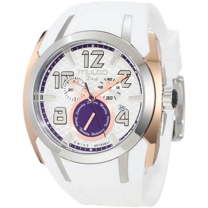 Mulco Deep Chrono Silver Purple Dial White Silicone Ladies Watch MW117186015