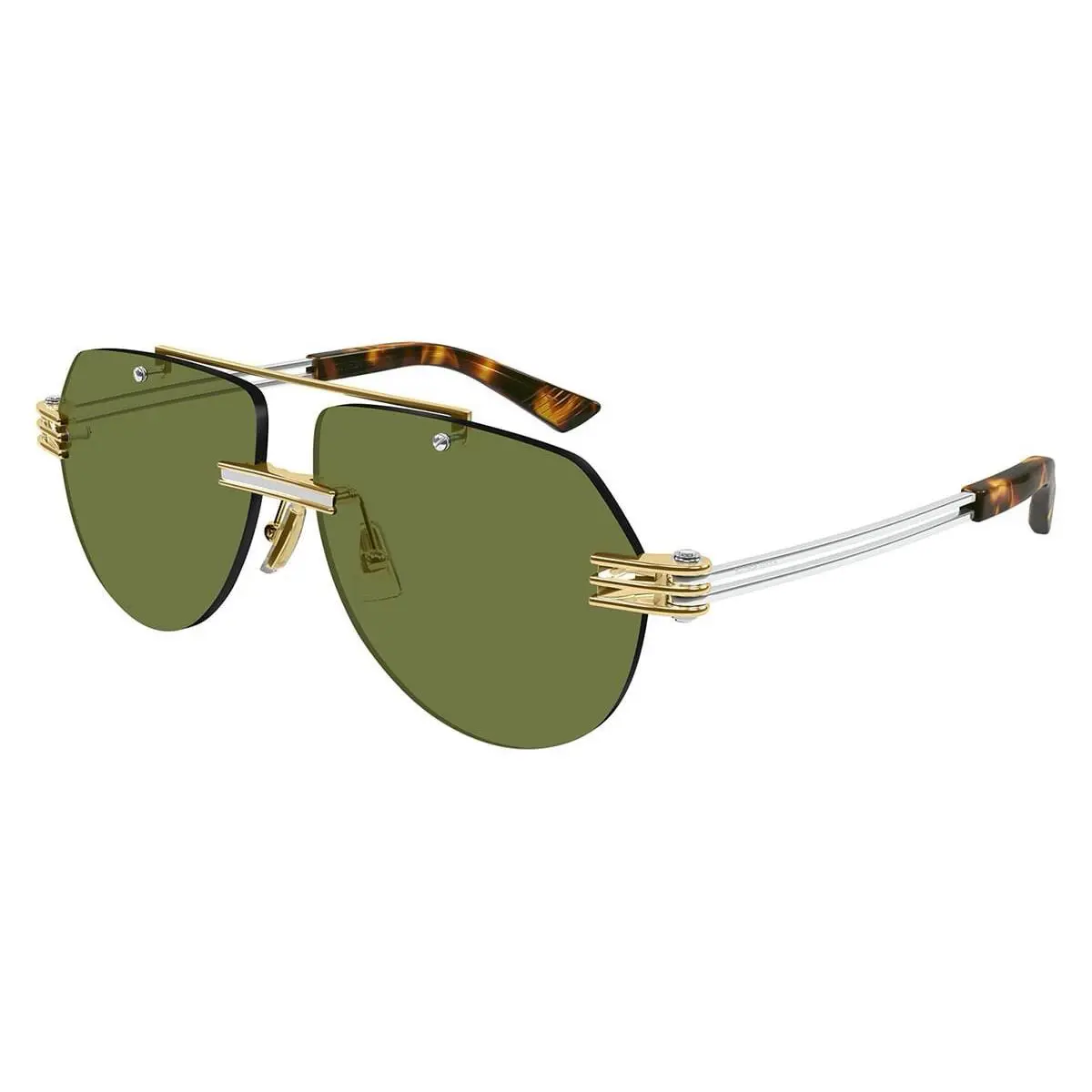 Bottega Veneta BV1342S 003 Gold Green Lens Aviator Rimless Sunglasses
