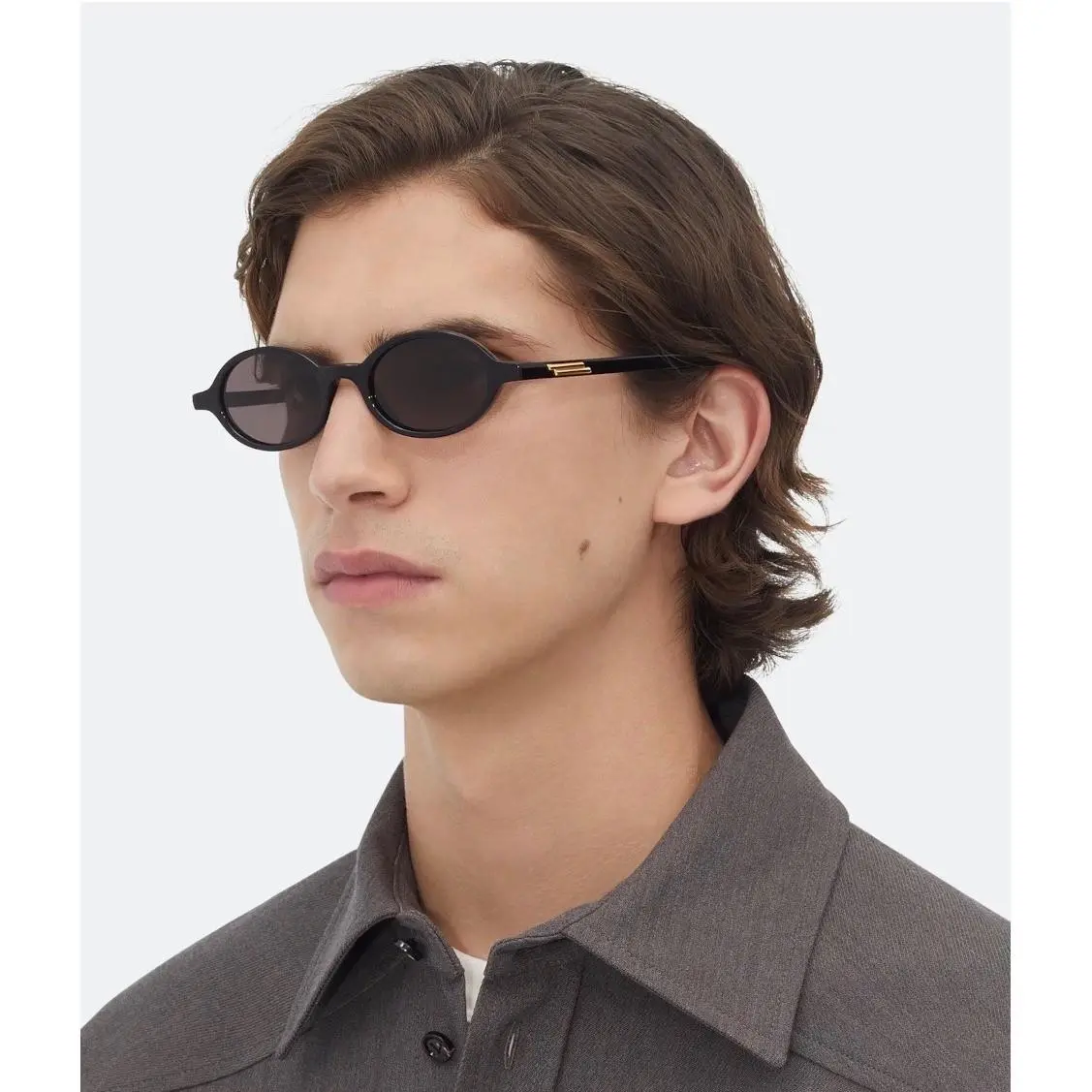 Bottega Veneta BV1143S 001 Black Oval Sunglasses with Gold Ribbon Detail