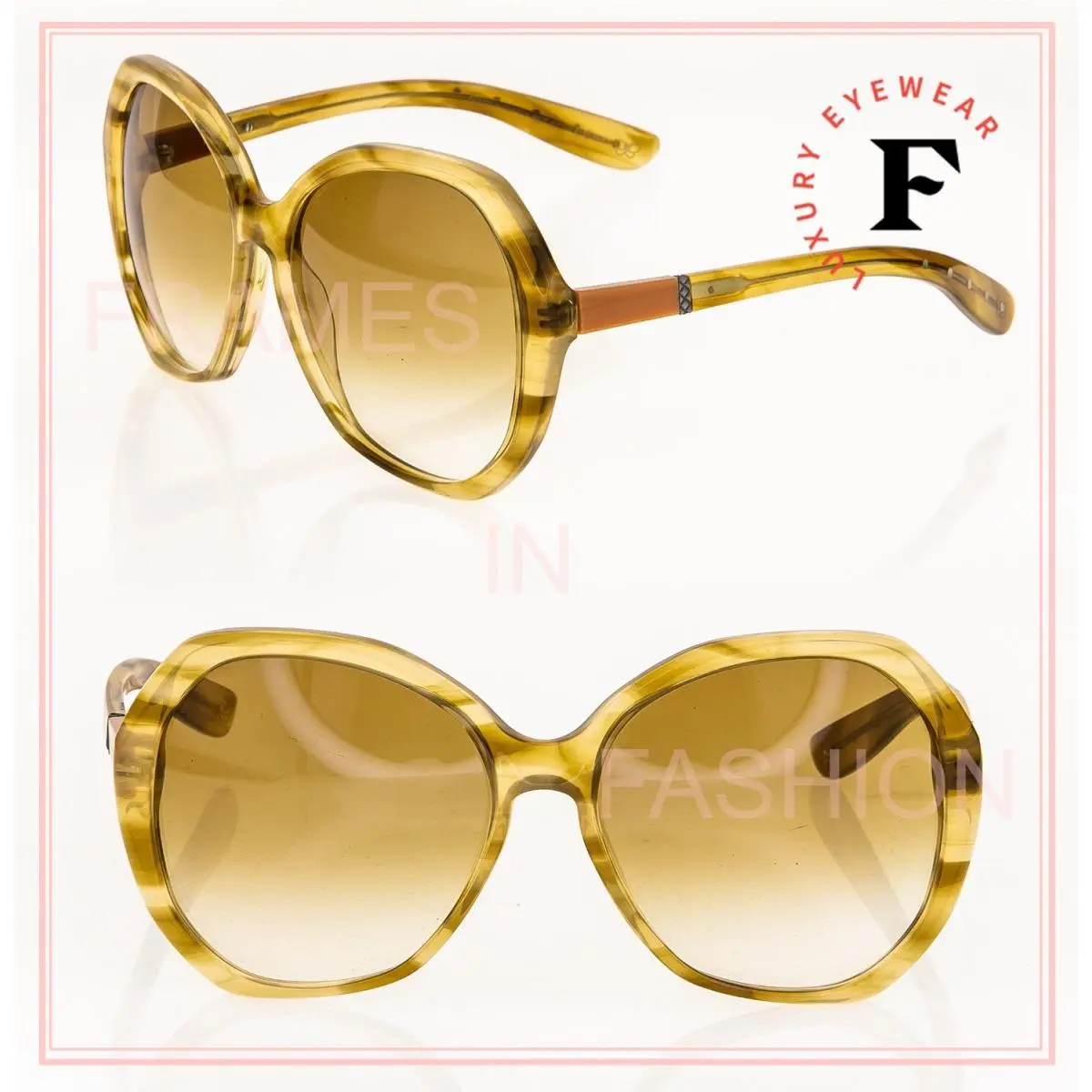Bottega Veneta BV183S Brown Orange Smoke Butterfly Pin Oversized Sunglasses 183