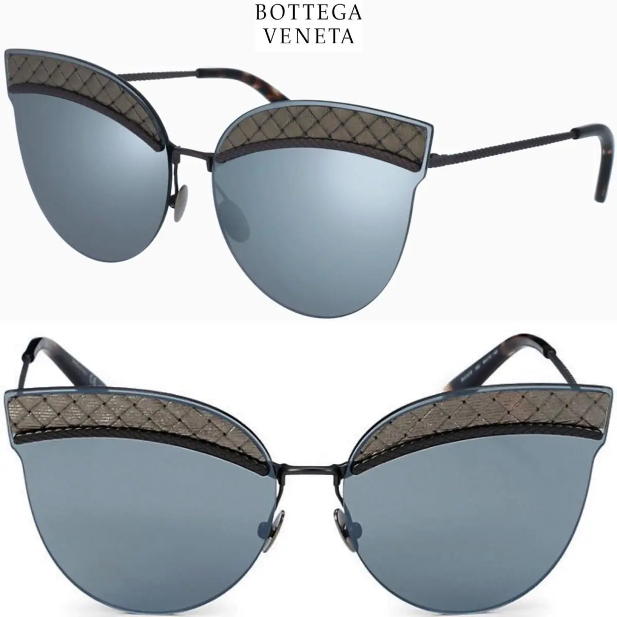 Bottega Veneta BV0101S 002 Ruthenium/silver Grey Mirror Cat Eye Sunglasses. 64mm
