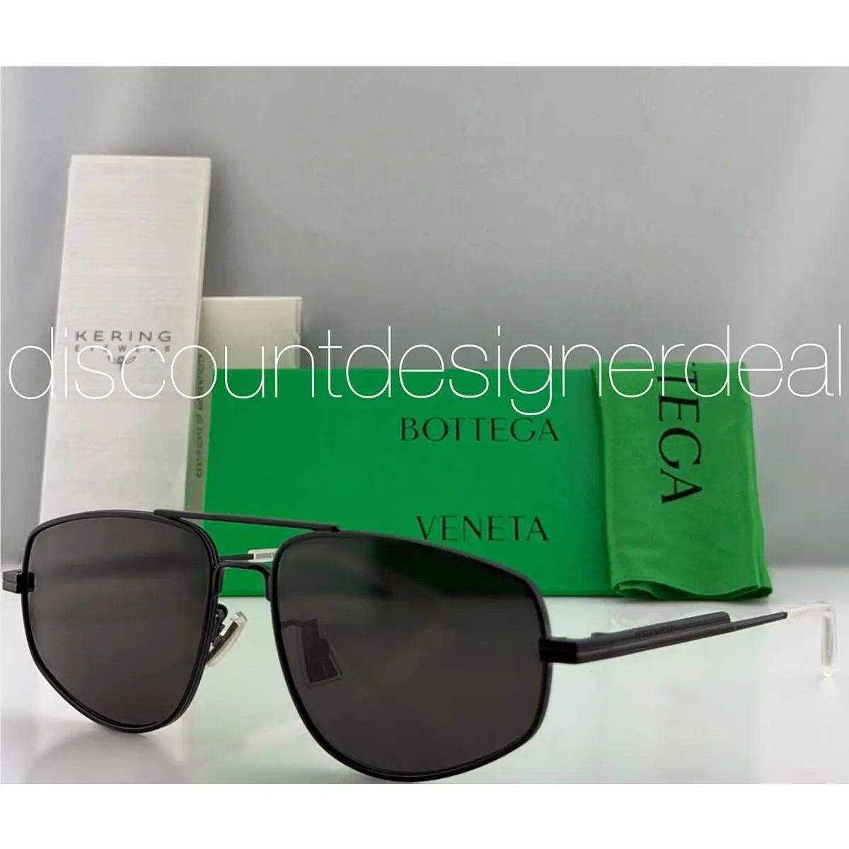 Bottega Veneta BV1125S 001 Black Metal Grey Aviator Sunglasses Unisex 59mm