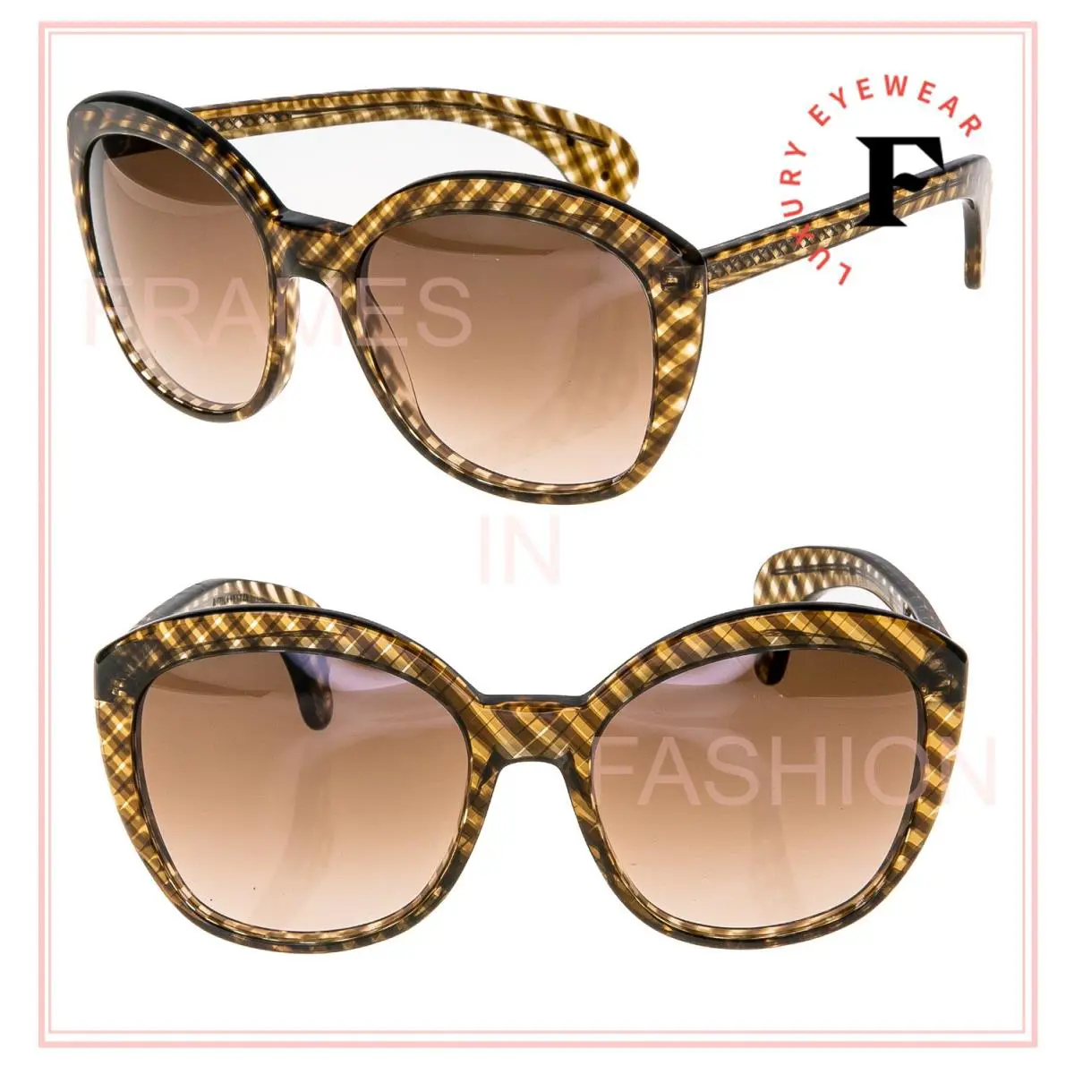 Bottega Veneta BV196S Brown Check Stripe Butterfly Pin Oversized Sunglasses 196