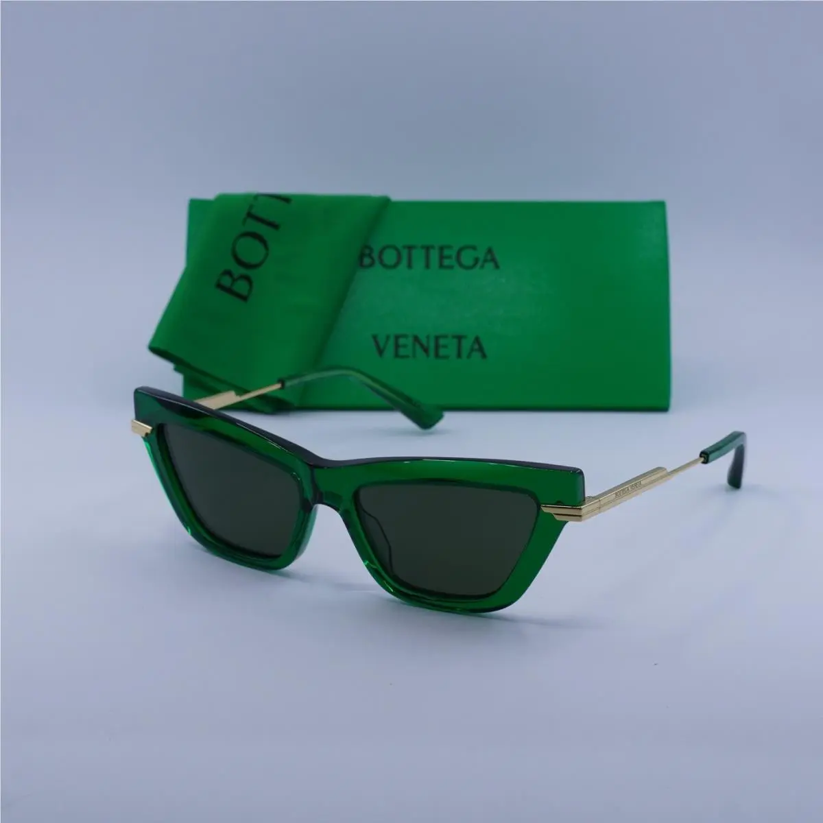 BV1241S 003 Transparent Green/gold/green 54-16-140 Sunglasses by Bottega Veneta