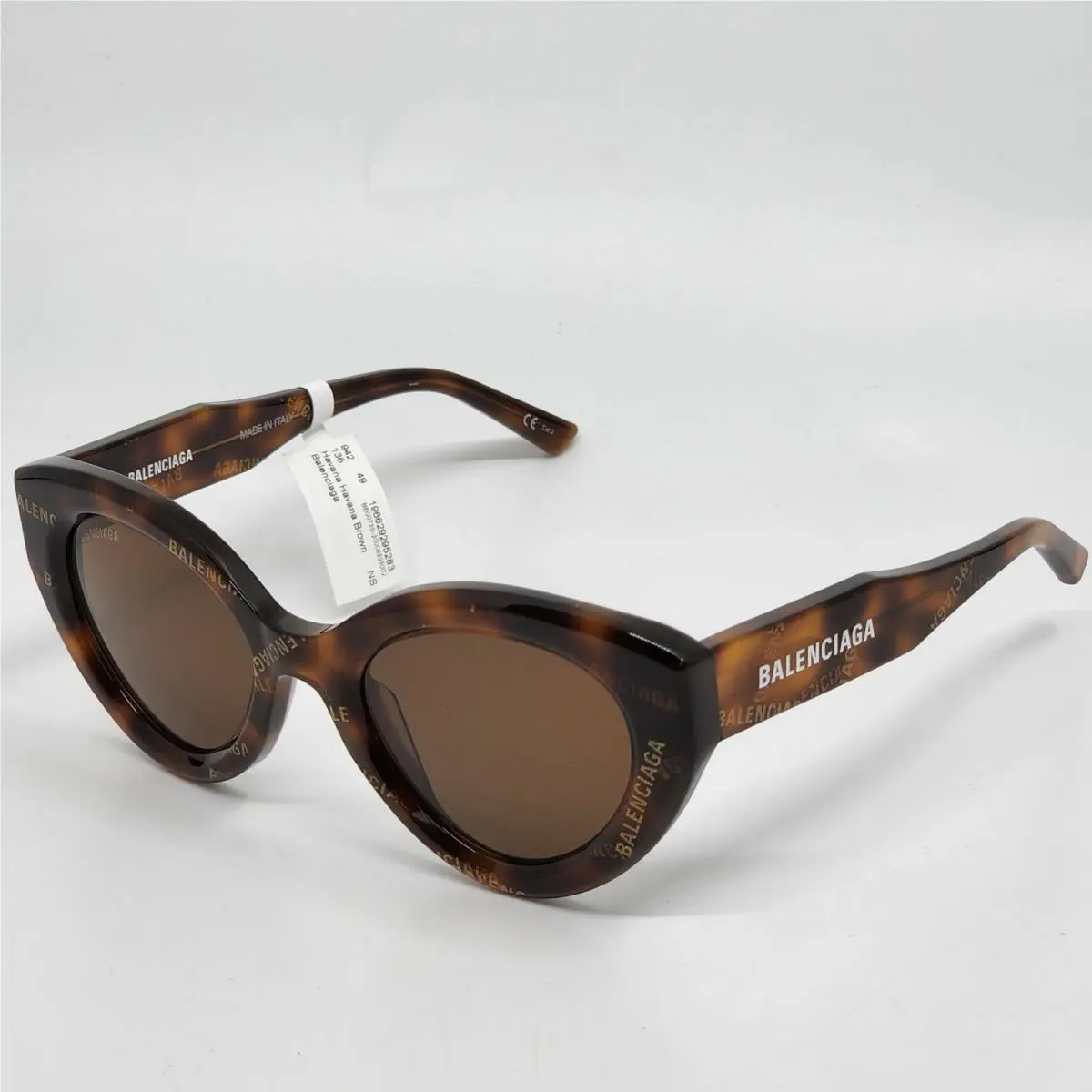 Bottega Veneta Balenciaga BB0073S Cat Eye Sunglasses 002 Logo Print Havana Brown/brown Lens