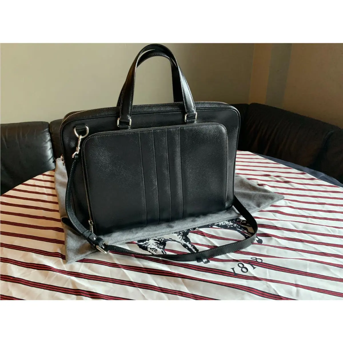 Black Fleece Black Pebble Leather Briefcase Bag Thom Browne by Brooks Brothers