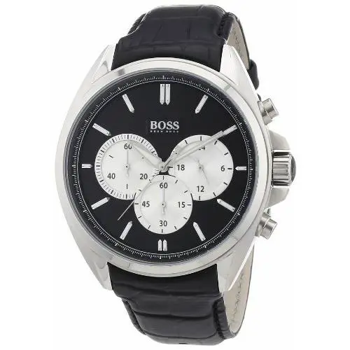 Hugo Boss Chrono Two-tone Dial SS Black Leather Chrono Quartz Mens Watch 1512879