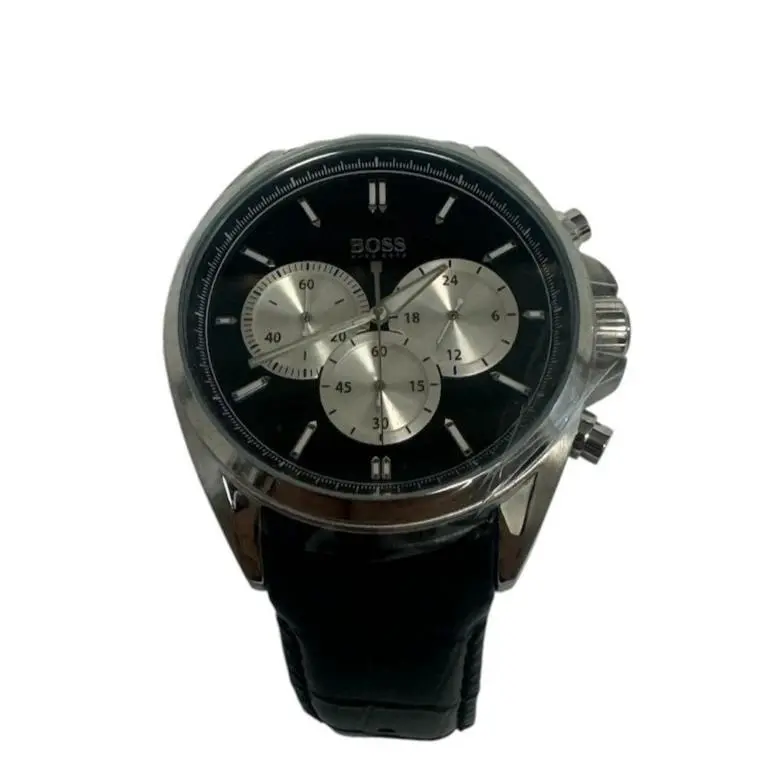 Men`s Black Leather Chronograph Watch - 1512879 by Hugo Boss