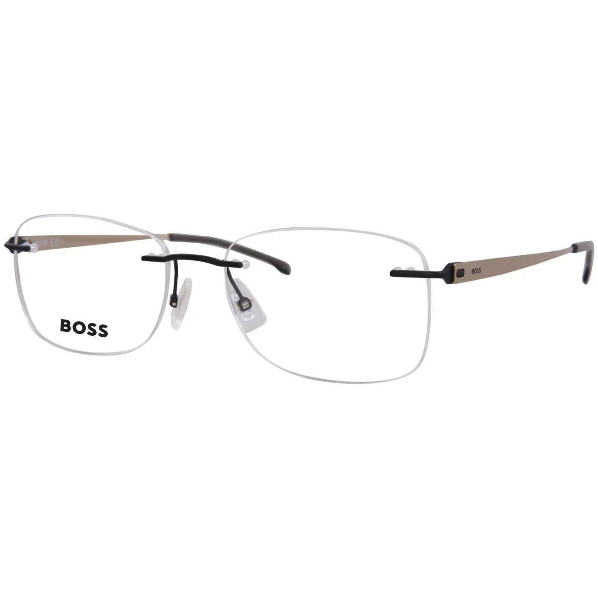 Hugo Boss 1424 146 Titanium Eyeglasses Men`s Matte Black/gold Rimless 56mm - Frame: Black
