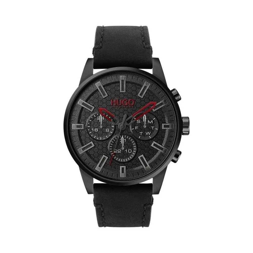 Hugo Boss 1530149 Men`s Quartz Watch Case Black Leather Strap Subdials