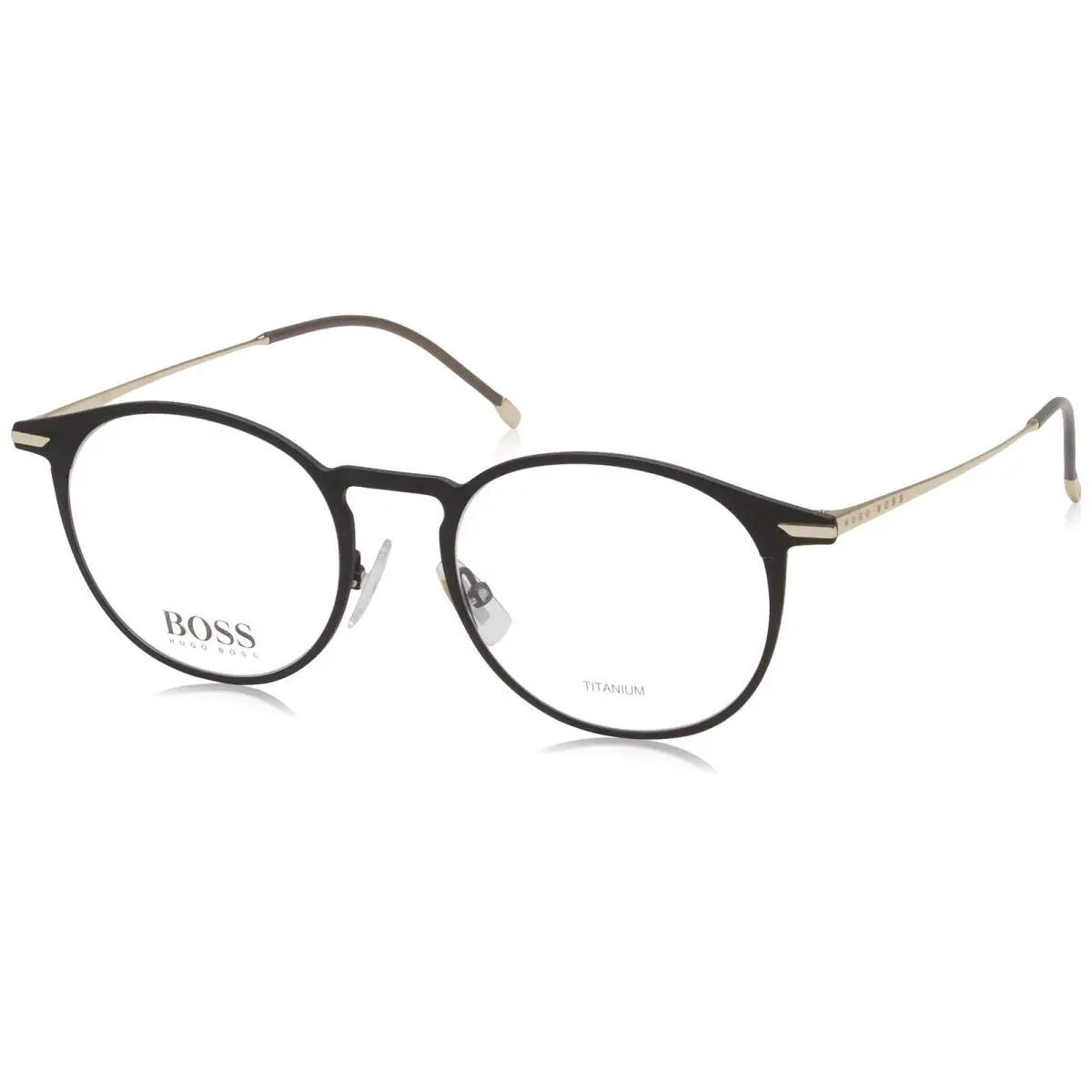 Hugo Boss 1252 003 Matte Black Gold Round Titanium Eyeglasses 50-19-150 W/case