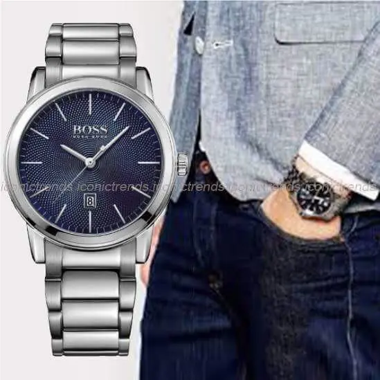 Hugo Boss 1513402 Classic Silver Tone Stainless Steel Blue Dial Date Watch