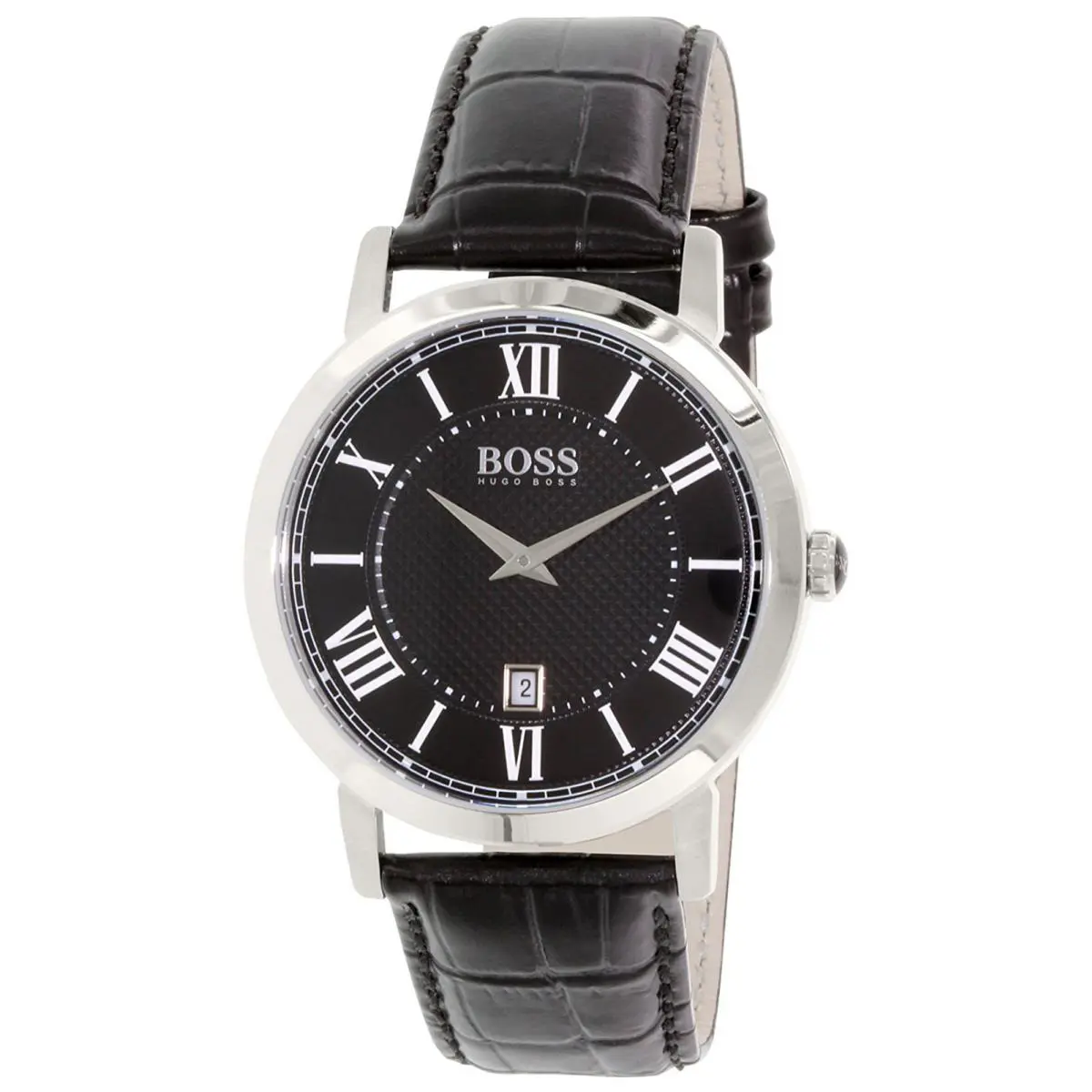 1513137 Ambassador Black Dial Black Leather Strap Men`s Watch by Hugo Boss