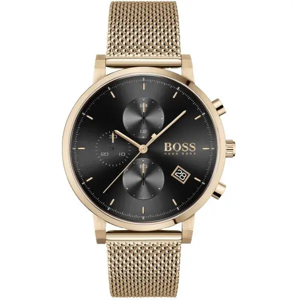 Chronograph 1513808 Black Dial Pale Rose Gold Bracelet 43MM Mens Watch by Hugo Boss